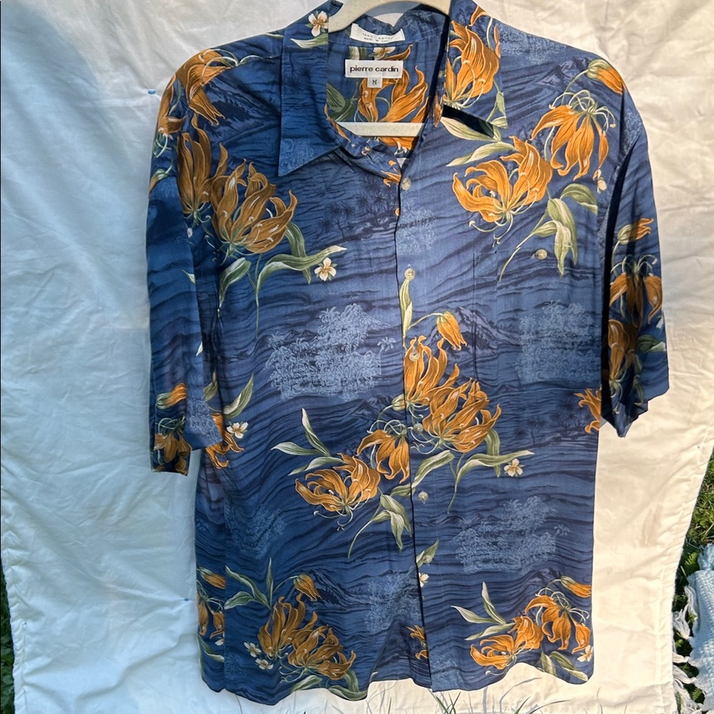 Vintage Pierre Cardin Tropical Shirt 100% Rayon Made in Korea